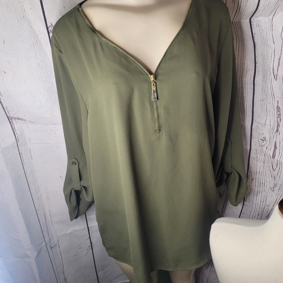 Tacera Olive Green Blouse With a Zipper style look - Picture 6 of 7